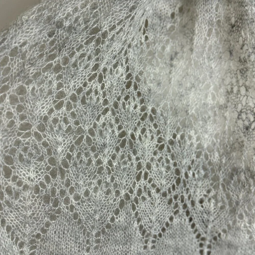 Winter Gray Mohair Blend Openwork Scarf